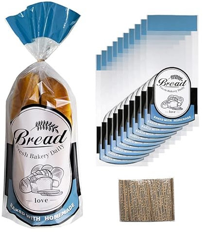 Lesibag - Bread Bags for Homemade Bread or Bakery, 100 Packs Plastic Bread Bags to Keep Bread Fresh, Printed Loaf Bag with Ties - 18 * 8 * 3 inch (Blue)