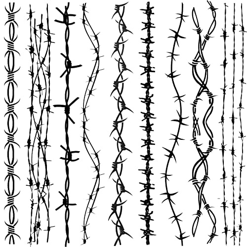 COKTAK 9 Blatt Halloween Stacheldraht Tattoo Temporär, Barbwire Fake Arm Aufkleber für Frauen Männer Erwachsene, Gefängnis Barb Wire Temporäres Kostüm Halloween Make up Kit