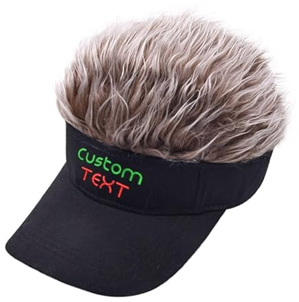 Custom Embroidered Text Men's Novelty Spiked Hair Visor Sun Funny Golf Hats Fake Wig Peaked Adjustable Baseball Dad Caps