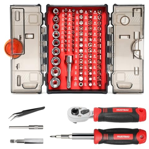 Mustbau 78 Psc in 1 Feinmechaniker Schraubendreher Set, Werkzeug Set mit Torx T10-T40，Hex H2-H6, Phillips 0-3 usw. Reparatur Set für PS4, Switch, Laptop, PC, Brillen, Uhren.