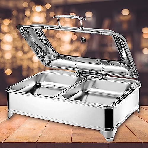9L Chafing Dish Elektrische Speisenwärmer für Partys und Buffets, Wärmebehälter für Speisen Buffet mit Sichtbarer Abdeckung, Buffetwärmer - Einstellbare Temperatur (0-85℃)