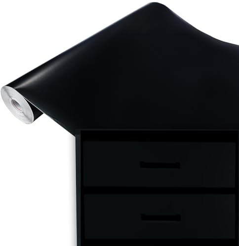 DecoMeister Klebefolie Möbel 67,5x200 cm - Selbstklebende Möbelfolie in glänzend und matt - PVC Folie für Möbel - Selbstklebende Folie für schnelle Umgestaltung und Renovierung - Schwarz Matt