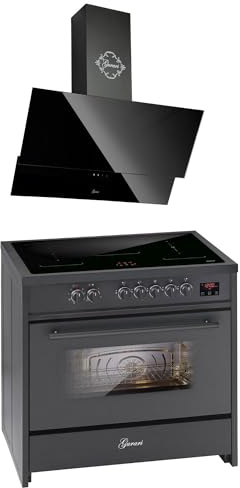 GURARI Induktions-Standherd E 913 BL + GCH 268 BL 9 Prime, Range Cooker 90 cm/FLEX ZONEN/ 5 Zonen / 121L + Dunstabzugshaube 90 cm