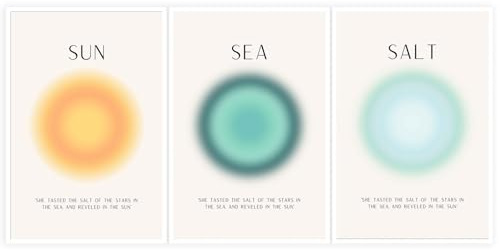 BFADMN Poster Sonne Salz und Meer Aura Küstenleinwand Wandkunst Minimalistische Stranddrucke Trendy Ozean Beachy Bunte Abstrakte Aura Geist Körper Seele Ästhetische Dekoration Schlafzimmer Yoga