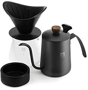 WAOCEO cafetière Ensemble de Machine à café, Appareil avec Tasse à Filtre en céramique Noire et cafetière Manuelle, Tasse à Filtre Fin, Bouilloire en Verre Accessoires pour ustensiles à café