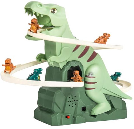 OCCOUMR Taekooki Dino Slide, Dino Rutschenspielzeug mit Lichtern und Musik, Dinosaurier Achterbahn Spielzeug, Dinosaurier Kletterrutsche Spielzeug für Kinder