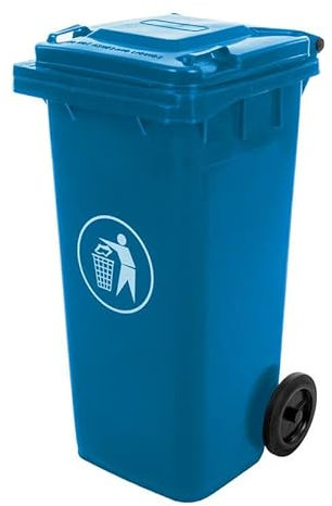 majowo® Cubo de basura azul, plástico extrafuerte, ruedas de goma maciza, 120 L, fácil de limpiar, resistente a los rayos UV, contenedor de basura, contenedor universal