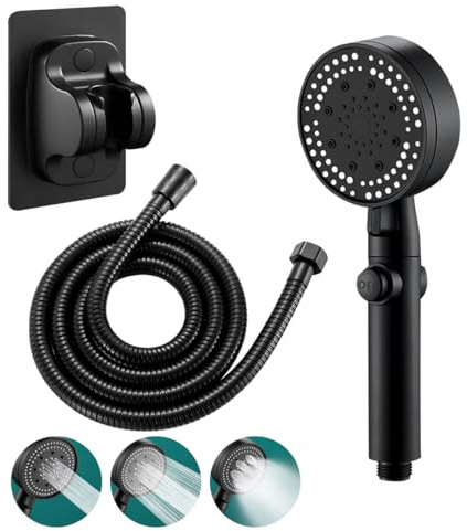 Duschkopf,Handbrause Dusche,Duschkopf Handbrause,mit 5 Funktionen und Ein/Aus-Pausenschalter,2m Schlauch und Duschhalterung,Hochdruck-Wassersparduschkopf für Badezimmer- und Haustierspülung(Schwarz)