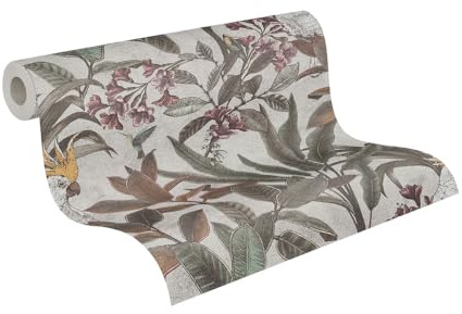 A.S. Création Dschungel-Vliestapete – Grün, Creme, Rosa – 0,53 x 10,05 m | Natürliches Dschungel-Motiv als natürlicher Blickfang – matte Motivtapete, einfach zu verkleben & spurlos abziehbar