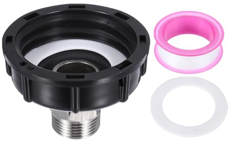 PATIKIL IBC Tote Adapter, 3/4 Male Thread to S60x6 2 Coarse Female Thread, 275-330 Gallon Water Tank Drain Adapter Garden Water Hose Connector, Black