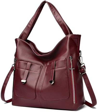 Handtasche Damen Groß Schultertasche PU Leder Henkeltasche Top Griff Tasche Multi Pocket Shopper Reißverschluss Umhängetasche
