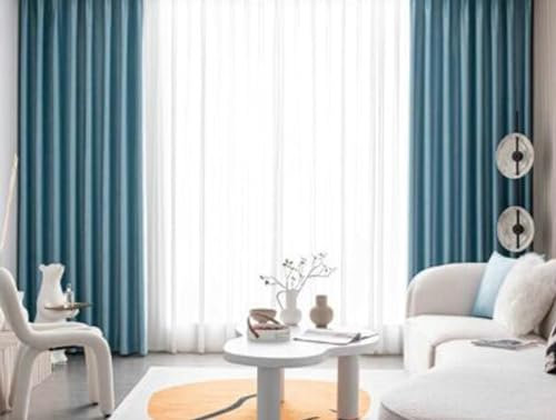 Gualiy Thermo Vorhänge 2er Set, Gardine Vorhang Blickdicht mit Ösen Einfarbig Geometrisch Jacquard Wohnzimmer Vorhänge B 102 x H 183 cm Gardine Vorhang Lang, Blau