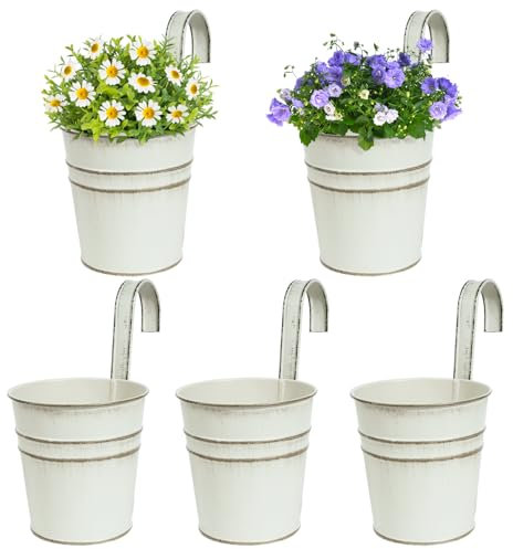 BOFUNX 5pcs Vasi di Fiori da Appendere Vasi di Metallo Esterno Vaso Sospeso Portafiori Pensili con Gancio Rimovibile per Balcone Recinzione Casa Decorazione