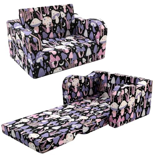 MeMoreCool Kindercouch Kindersofa Ausklappbar, 3-in-1-Kinder Sofa mit Schlaffunktion, Fancy Spielsofa, einen aufregenden Indoor-Spielplatz für das Kinderzimmer (Pilz)