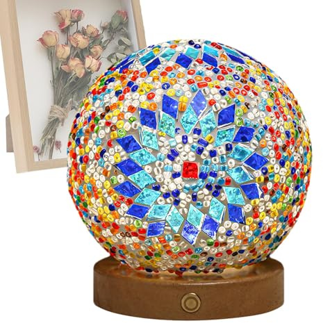 Zvn Zojne Veilleuse en verre | Lampe de bureau LED rétro en vitrail, lampe baroque vintage, lampe de chevet, veilleuse alimentée par USB, lampe de table pour chambre à coucher, lumière d'ambiance pour