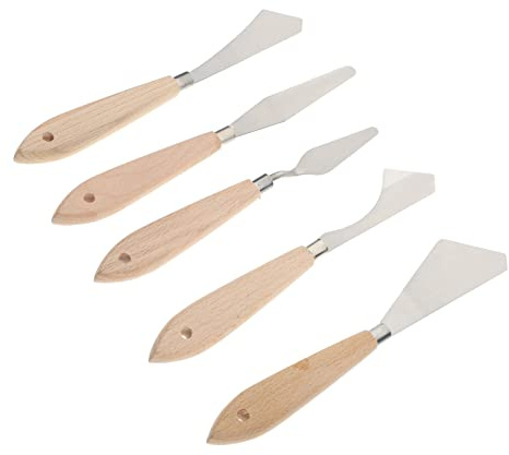 TEHAUX Set 5 Pezzi Spatole Per Pittura Artistica in Acciaio Inox Impugnatura Legno Per Pittori, Raschietti Miscelazione Colori e Spatole Da Disegno Per Pittura a Olio e Progetti Creativi