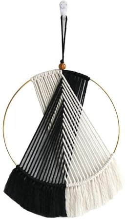 Gualiy Boho Makramee Wandbehang, Kreis mit Handgefertigt Gewebt Quasten Tapisserie für Schlafzimmer Wohnzimmer 42x25cm