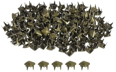 sourcing map 80Pcs Square Pyramid Rivets, 4mm Four-Jaw Studs Spikes, Copper Punk Rock Nailhead Spots for Clothing Bag Leather Shoes (Bronze)