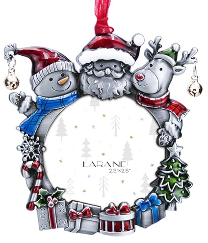 Laraine Christmas Tree Ornaments – Decorative Hanging 2026 Holiday Keepsake Gift Round Pendant with 2.5” Photo Frame Insert for Picture of Pet (Snowman Black)