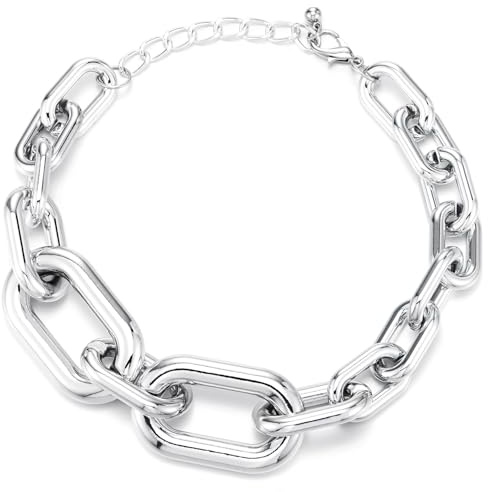 COOLSTEELANDBEYOND Schwere Silber Schwere Kette Halskette, Große Statement Halskette mit Übergröße Gliederkette, Hip Hop Punk