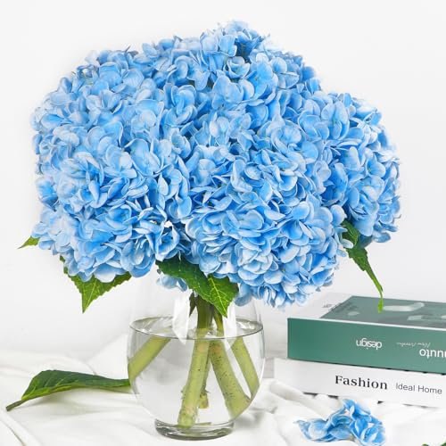 lokeisna Hydrangea Natural Lifelike Artificial Flower,Lightblue,5pcs