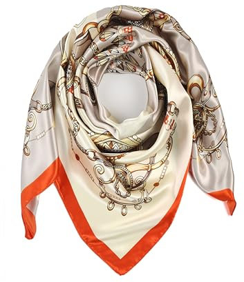 GLORIS Seidenschal Beige Orange Quadrat 90x90cm Damen Elegante Seidentuch Haare Seidentuch Halstuch Satintuch Halstuch Bandana Tuch Kopftücher Damen Ansatz Scarf