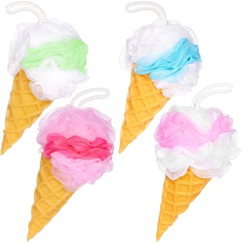 BRUBAKER Lot de 4 Éponges de Bain et de Douche - Gaufrette, Éponge de Savon - 45 g Pelote de Bain pour Enfants et Adultes - Éponge de Gommage Douce - Éponge de Lavage incl. boîte cadeau - Multicolore