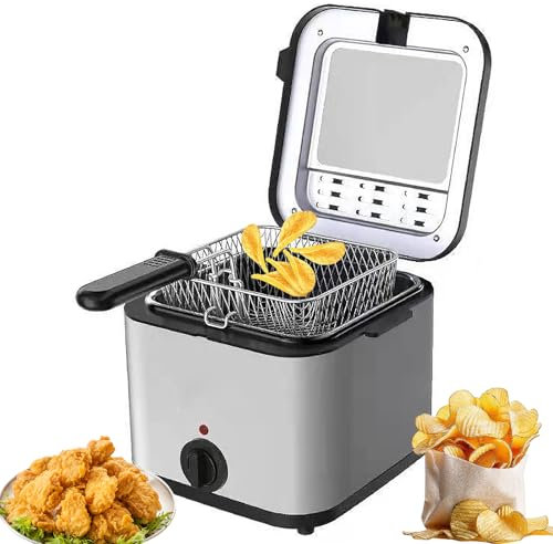 Electric Deep Fat Fryer, 2.5 L Stainless Steel Deep Fat Fryer with Basket, 60-200℃ Adjustable Tempe,Safety Protection, Viewing Window, Easy Clean,Chip Fryer for Chips French Fries Donuts