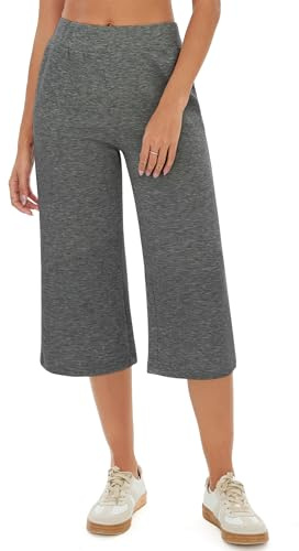 Crewhpo Pantalones Chándal Mujer 3/4 Capri Pantalón Verano con Bolsillos | Cintura Alta, Elástica, Pierna Recta, Pernera Amplia, Tacto Suave, Tejido Flexible, Yoga, Fitness, Jogger, Correr