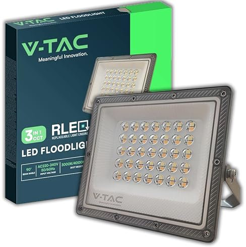 V-TAC Projecteur LED Extérieur 30W - [CHIP Samsung + Technologie RLE] - 2350 Lumens - IP65 - Projecteur LED pour Maison, Jardin, Garage, Entrepôt - Lumière CCT 3 EN 1 Chaude, Froide ou Neutre
