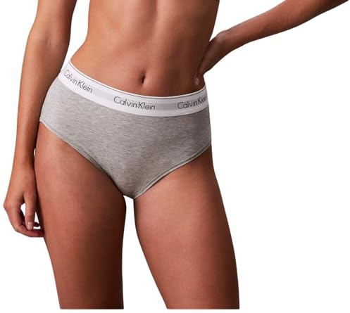 Calvin Klein Women’s High Waist Bikini Briefs with Logo Waistband, Grey (Grey Heather), L