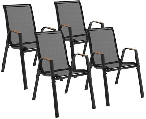 IDMarket - Lot de 4 chaises de Jardin NOUMEA métal et textilène empilables Noir et Bois