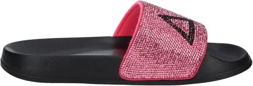 SUN68 X35205 Slippers Logo Strass Nero Fuxia Ciabatte per Donna in Gomma