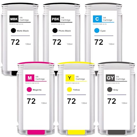 Yongairuink Lot de 6 cartouches d'encre reconditionnées 6 x 130 ml compatibles avec HPQ Designjet T610 T620 T770 T790 T1120 T1200 T1300 T2300