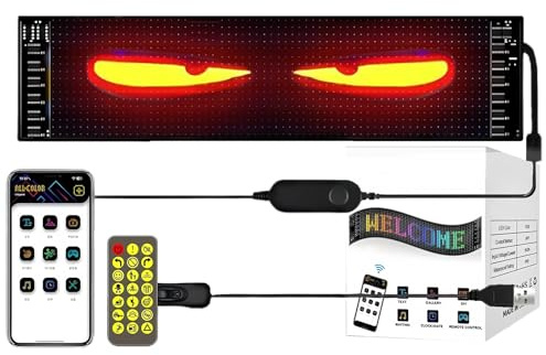 AMFUN Occhi Del Diavolo LED per Auto, Luce per Camion Impermeabile Ip65, Display a LED con Controllo APP e Telecomando, per Auto, Camion, 173mm*70mm