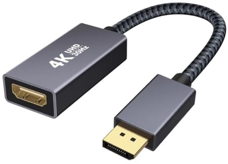 DisplayPort auf HDMI Adapter 4K, [Vergoldete, Geflochten, Aluminiumhülse] Unidirektionaler DP Stecker auf HDMI Buchse Konverter Kampatibel für Desktop/Laptop/Grafikkarte, Lenovo, HP, Dell, und Mehr