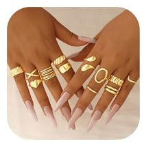 TINGN 12 Stück Gold Ringe für Damen 14K Vergoldete Wasserfest Stapelbare Rings Verstellbarer Chunky Stapelbarringe Fingerringe Gold Knuckle Ringes Dicke Offene Ringe Set