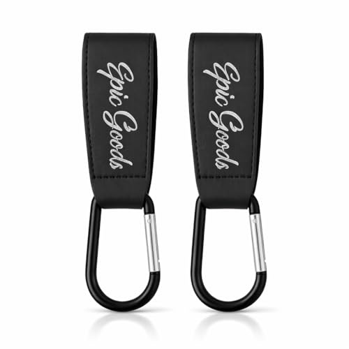 Buggy Clips for Pram 2 Pack, Non-Slip Leather-Style Pram Hooks, Heavy Duty Pushchair Clips for Nappy Bags, Shopping Bags & Baby Travel Essentials, Includes Dummy Holder Case