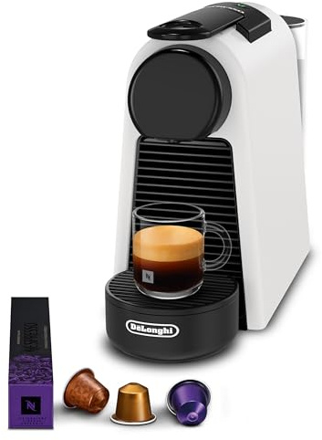 NESPRESSO DE’LONGHI Essenza Mini Mattweiß Original Kapselmaschine EN85.WMT | Kaffeemaschine, ultrakompaktes Design, 25 Sek. Aufheizzeit, 2 Tassengrößen, autom. Abschaltung, 19 Bar Druck
