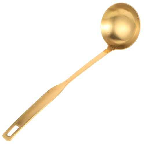 TOKIDNY Mestolo da Cucina in Acciaio 304 Dorato Spesso Cucchiaio da Portata Grande con Scolapasta Mestolo Multiuso per Zuppa e Pentola Calda Utensile Resistente per Preparazione e