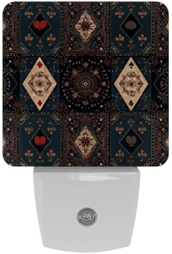 ebfclhiw Poker Aesthetic Vintage Pattern (3) LED Night Light Plug-in, Dusk to Dawn Sensor, Energy Efficient, Ideal for Home Office Bedroom, Bathroom, Nursery, Hallway, Kitchen, 2 Pack