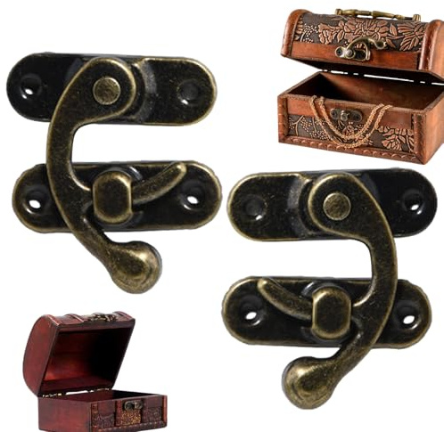 Lot de 2 Serrure à loquets à loquets, Petitloquet àloquets, fermoir à crochet pour boîte à bijoux en bois, Petitloquet antique avec vis Cadenas à fermeture rapide Crochet droit pour boîte antique