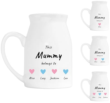 Personalised Milk Jug Vase - Custom Name & Heart Design - Floral Gift for Mom, Nanny, Grandma - Mothers Day Birthday Keepsake