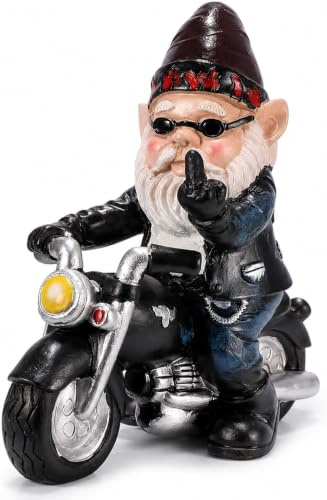 YFJSML Nain de Jardin Moto,Statue De Nain De Jard in Exterieur,13.3cmx13cm Sculptures Statues de Ja rdin en Décoration Humour Décoration Balcon Cadeaux pour Les passionnés de Moto | 13,3 cm x 13 cm, étanche, pour jardin, drôle, décoration pour balcon, cadeaux pour hommes