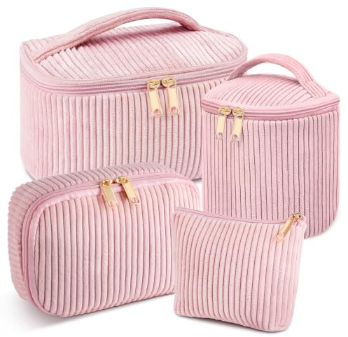 Aucuu 3-pack manchesterset med stor kapacitet, sminkväska, resesminkväska, sminkorganisatör, 12 vita - 4 stycken, Elegant