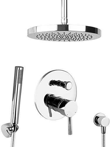 PaulGurkes Regendusche Unterputz Dusch Set rund Deckenarm Duschsystem Regenbrause Kopfbrause einbaufertig Komplettset Dusche Wellness Brausegarnitur Deckenmontage rundes Design