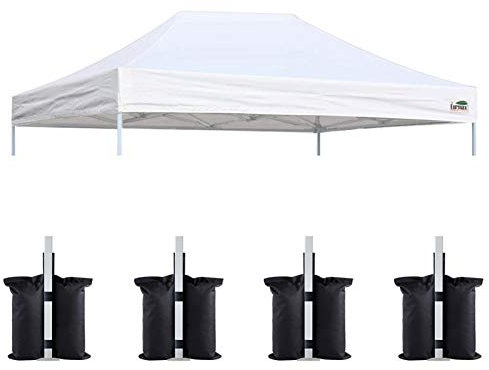 Eurmax USA Pop-Up-Pavillon-Zeltabdeckung, nur Ersatzteil, Bonus 4 Gewichtstaschen (25,4 x 38,1 cm, Weiß)