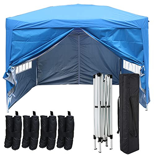 Greenbay 2M x 2M Foldable Pop up Gazebo Sun Protection Event Outdoor Tent With Four Side Panels (Two with Windows) - Blue