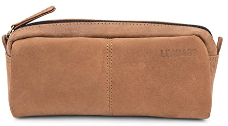 LEABAGS Étui à crayons en cuir | Grand étui à stylos en cuir véritable | Trousse à crayons pour le travail, l'université et l'école | Étui à crayons | Étui à stylos | Étui en cuir | Naturel brun moyen