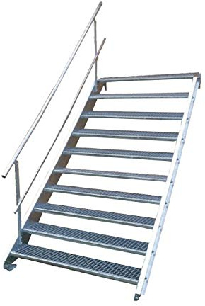 Stahltreppe Industrietreppe Aussentreppe Treppe 10 Stufen-Breite 120cm Variable Geschosshöhe 150-200cm mit einseitigem Geländer
